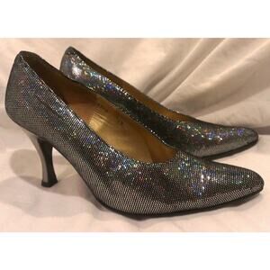 YVES SAINT LAURENT BLACK SILVER MIRRORED HEELS - 35.5, US 5.5